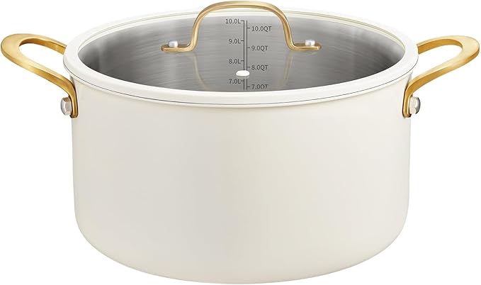 BEZIA 12 Quart Full Clad Try-Ply Stainless Steel Stock Pot, Induction Ready | Large Cooking Pot with Silent, Tight-Seal Silicone-Rimmed Glass Lid, Oven & Dishwasher Safe, for Family Gatherings & Hosting