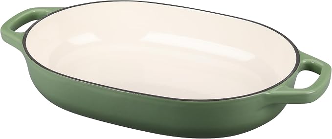 EDGING CASTING Enameled Cast Iron Oval Dutch Oven Pot with Lid, Dutch Oven for Sourdough Bread Baking, Bread Oven, Bread Dutch Oven, Oval Bread Pan, 7qt, Pistachio Green