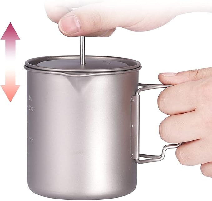 LIXADA Titanium French Press Coffee Maker, 750ml, Corrosion Resistant, Foldable Handle, Outdoor Camping Cooking Pot