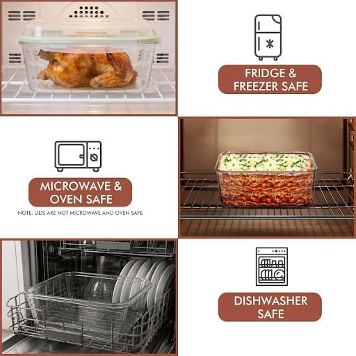 6500 ML / 220 oz / 28 Cup LARGE Glass Food Storage Container with Airtight Locking Lid. Ideal Storing food, Vegetables, Fruits. Baking Casserole, Lasagna, Roasting Turkey, Chicken BPA Free Oven Safe