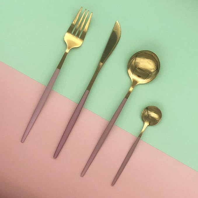 Gold Silverware Set, 24-Piece Stainless Steel Flatware Set Service For 6, Mirror Polished Green Handle Tableware Cutlery Set Knife Fork And Spoon For Home & Restaurant, Dishwasher Safe