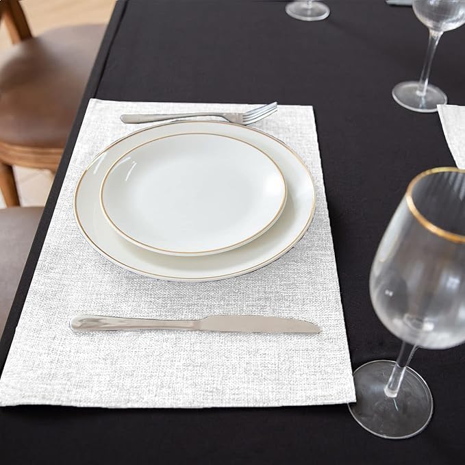 Cloth Placemats Set of 12, Linen Type Fabric Placemats Machine Washable Heat Resistant Placemats Wrinkle Free Thick Polyester Kitchen Place Mats for Dining Table (White)