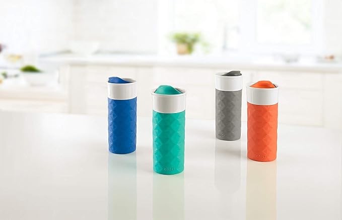 Ello Ogden Ceramic Travel Mug with Splash-Resistant Slider Lid and Protective Silicone Boot, Perfect for Coffee or Tea, BPA Free, Dishwasher Safe, Gray, 16 oz, 758-0438-040 | Splash-resistant ceramic travel mug with slider lid and protective silicone s...