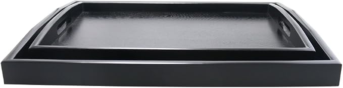 DILLMAN Serving Tray Large Black Wood Rectangle Food Tray Butler Tray Breakfast Tray with Handles (Large+Small)
