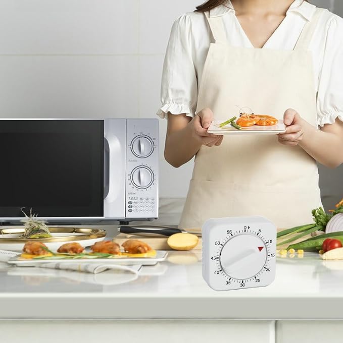 Square 60 Minute Mechanical Kitchen Timer, Easy to Use Visual Cooking Timer with Strong Magnet and Loud Alarm, Manual Countdown Timer for Classroom, Home, Study and Cooking (2 Pack)