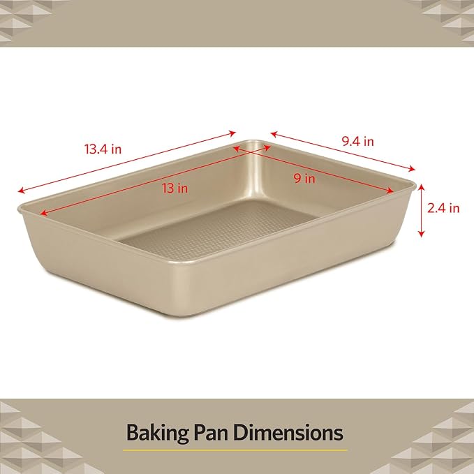 Glad Baking Pan Nonstick - Oblong Metal Dish for Cake and Lasagna - Heavy Duty Carbon Steel Bakeware, Small, Gold