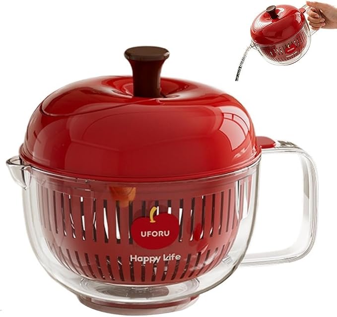 Salad Spinner- Wash, Spin & Dry Salad Greens, Fruits & Vegetables，Lettuce Spinners With Vegetable Washing Basket, Fruit Washing Bowl (Red)