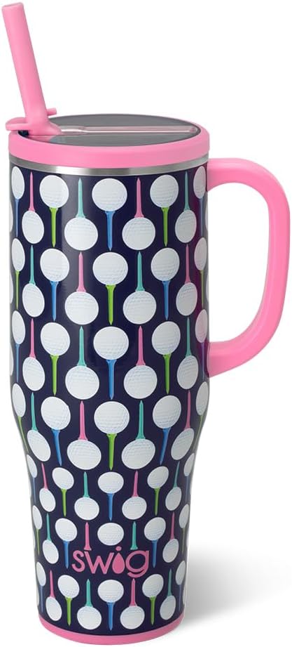 Swig Life 40oz Leakproof Mega Mug with Handle & Straw, Tee It Up | Leakproof Lid - Triple Insulated Stainless Steel - Handle & Straw Included - Cup Holder Friendly - Dishwasher Safe