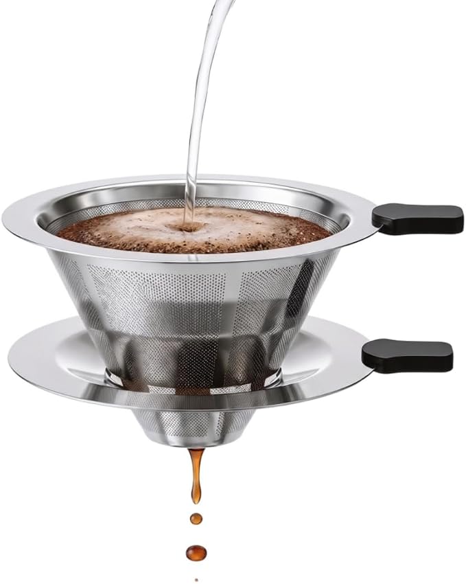 2-in-1 Immersion & Pour Over Coffee Maker,Reusable Stainless Steel Pour Over Coffee Dripper, V60 Style with Detachable Stand, Paperless Metal Coffee Filter for Single Cup Brewing