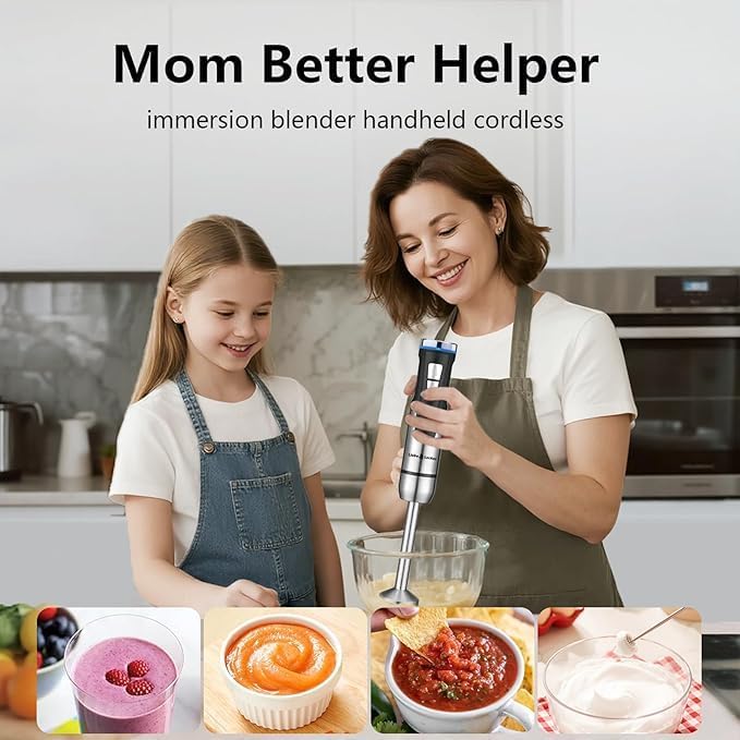 Liebe&Lecker Cordless Immersion Blender, 3-in-1 Handheld Stick Blender | Rechargeable Electric Mixer Set with Whisk & Milk Frother, 8-Speed Hand Blender for Shakes, Soups, Coffee, Zero BPA (Black)