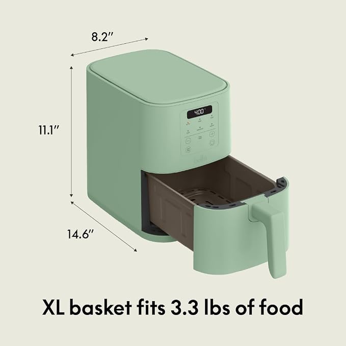 bella Fits-anywhere™ Slim Air Fryer, 4qt Ceramic Airfryer, Seaglass