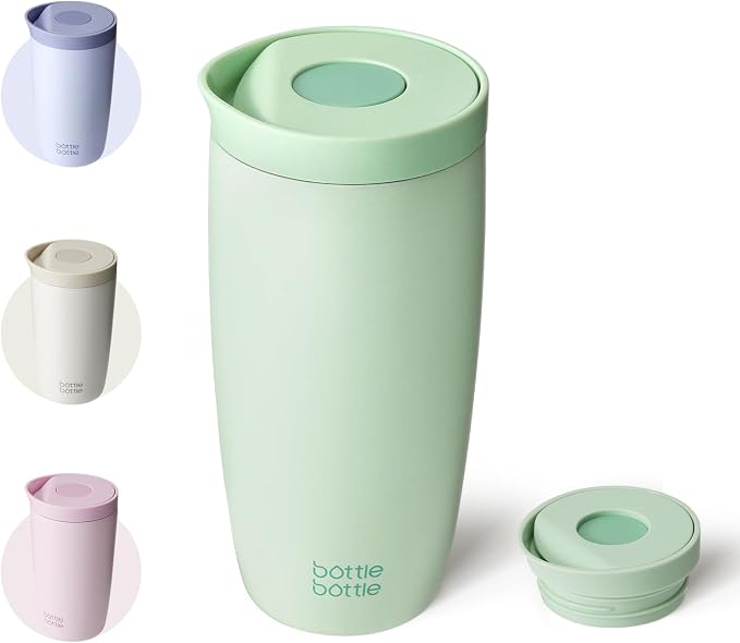BOTTLE BOTTLE Insulated Coffee Tumbler with Push Button Lid 16oz(Green) | Leakproof,Stainless Steel Travel Mug,Keeps Drinks Hot & Cold for 6 Hours,for Office & On the Go