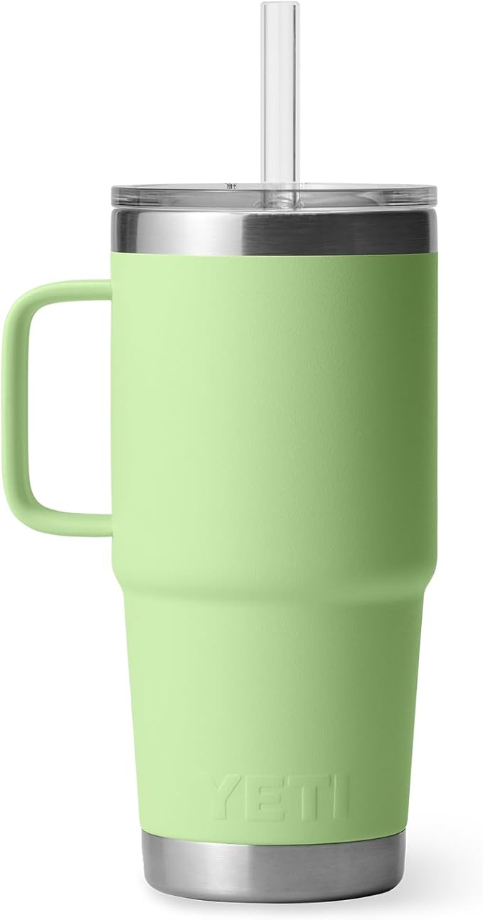 YETI Rambler 25 oz Tumbler with Handle and Straw Lid, Travel Mug Water Tumbler, Vacuum Insulated Cup with Handle, Stainless Steel, Key Lime