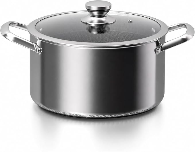 Toutrop Hybrid Nonstick Stock Pot with Lid,Stainless Steel Stockpot,Induction Soup Pot Compatible with All Cooktops,Dishwasher & Oven Safe,Stainless steel,5 Quart