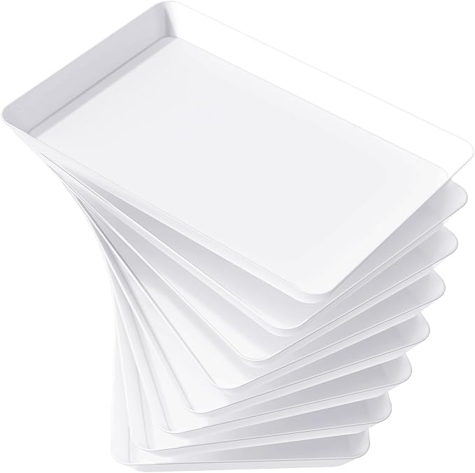 Lifewit 8 Pcs Large Serving Tray for Party, 15" x 10" Reusable Plastic Food Serving Platter for Dessert, Fruit, Cookies, Appetizers & Charcuterie, BPA-Free White Catering Trays for Buffets Display