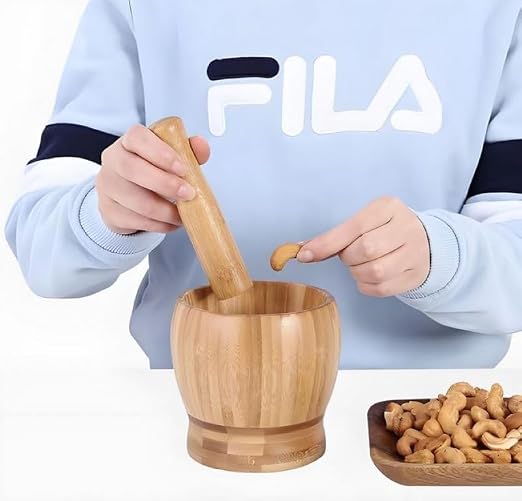Bamboo Mortar and Pestle Set,8 Oz Natural Seasoning Spice Tools | for Crushing Nuts Grinding Garlic,Making Guacamole,Salad Dressing Eco Friendly Kitchen Gadget for Home Cooking
