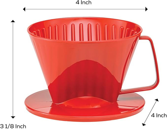 Fino Pour-Over Coffee Brewing Filter Cone, Number 1-Size, Red, Brews 1 to 2-Servings