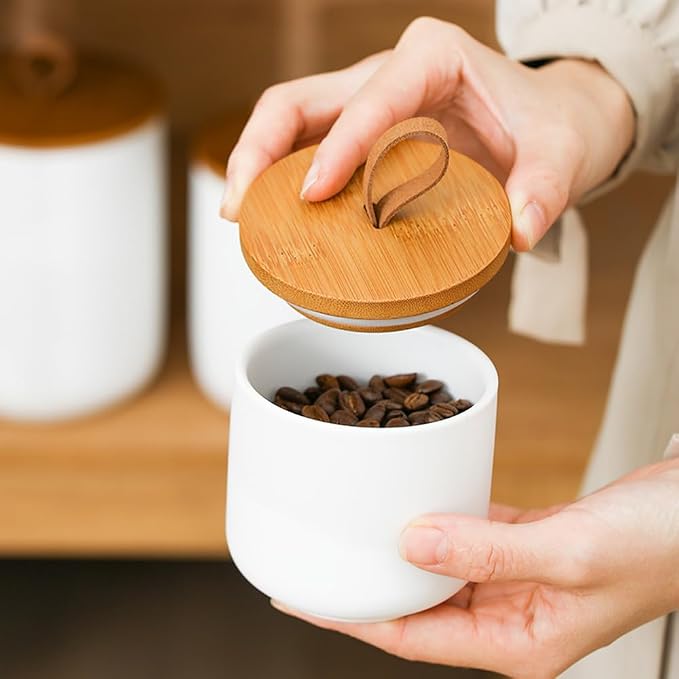 MilkyWay Ceramic Food Storage Jar, Storage Canisters with Airtight Seal Bamboo Lid Modern Design Seal Damp-Proof Kitchen Jar for Coffee, Tea, Spice and More (Black 3 sets) | Airtight Seal, Damp-Proof Design, Modern Look, Ideal For Coffee, Tea, Spice St...