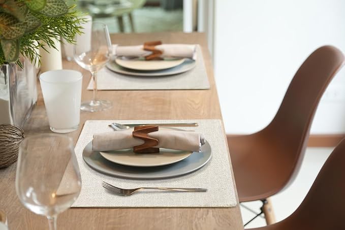 Faux Cotton Linen Placemats Set of 4, Cloth Washable Farmhouse Dining Table Mats for Indoors & Outdoors, Easy to Clean, Neutral Beige, 13 x 19 Inch