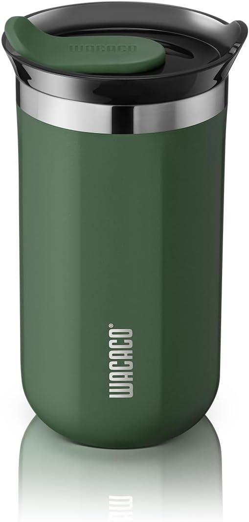 WACACO Octaroma Lungo Vacuum Insulated Coffee Mug, Double-wall Stainless Steel Travel Tumbler With Drinking Lid, 10 fl oz(300ml), Pomona Green