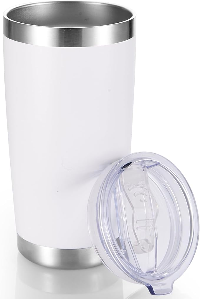 20 oz Tumblers Stainless Steel Tumbler with Lid, 1 Pack | White, 20oz Insulated Coffee Mug, Double Wall Vacuum, Powder Coated Cup, for Hot and Cold Drinks
