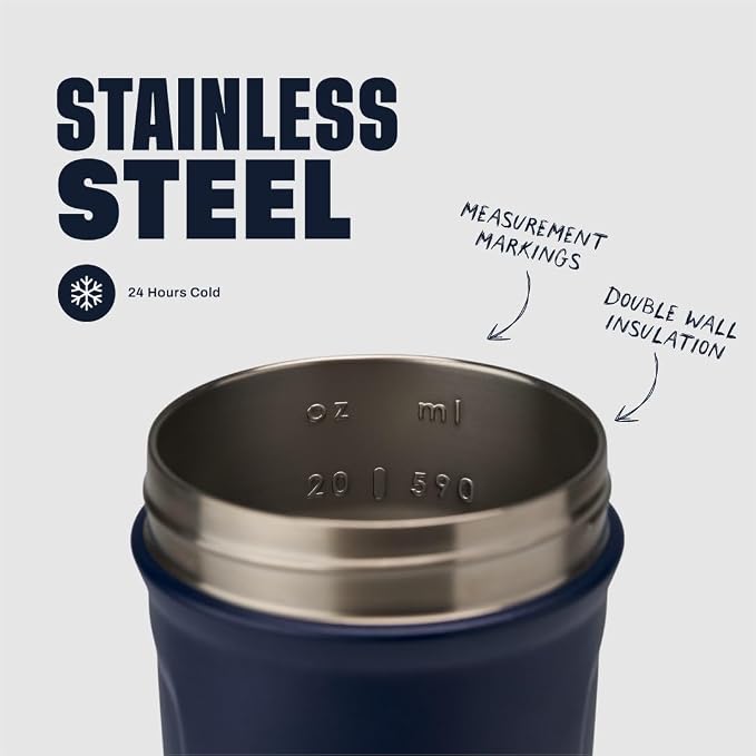 BlenderBottle Sport Flip Stainless Steel Shaker Bottle 24 oz Navy