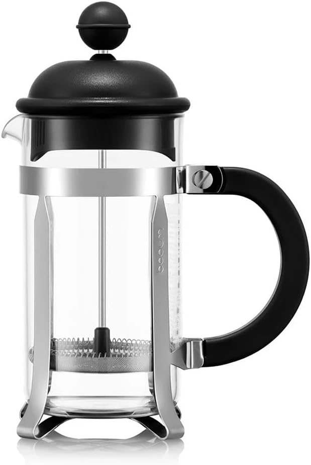 Bodum Caffettiera French Press Coffee Maker, Black Plastic Lid and Stainless Steel Frame, 3-Cup, 12-Ounce