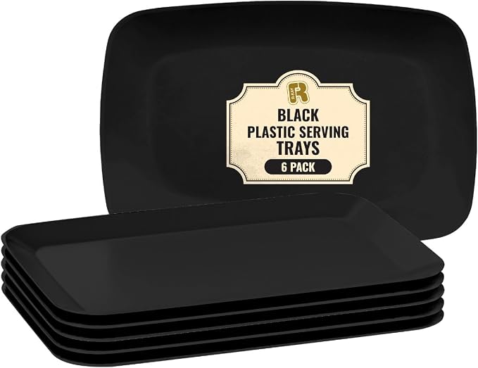 R-kay 6 Pack Plastic Serving Trays - 12.75 x 8.25, Party Platters - Black