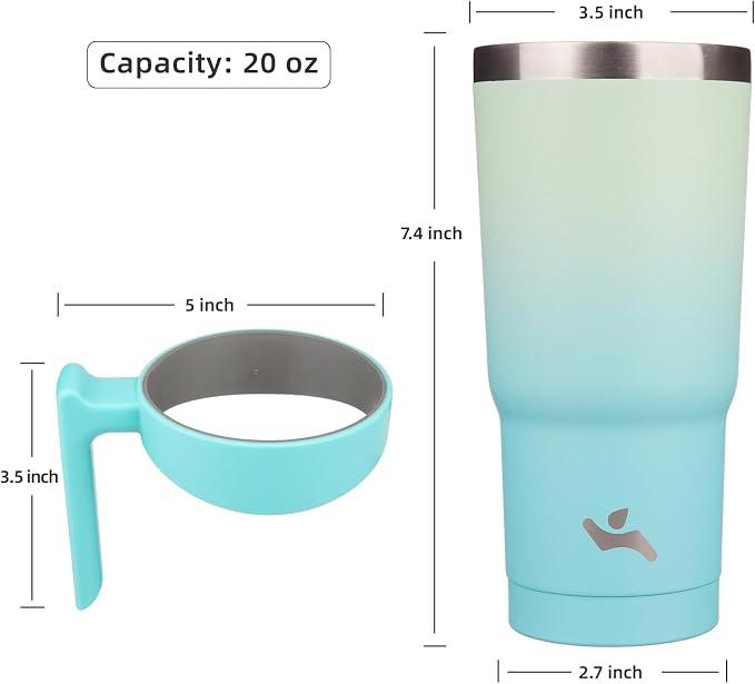 Konokyo 20 oz Tumbler with Handle and Straw, Insulated Travel Mug | Mint; BPA-free, leak-proof tumbler with 2 lids, 2 straws, cup holder fit for coffee, office, travel & daily use