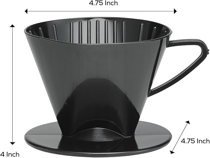 Fino Pour-Over Coffee Brewing Filter Cone, Number 2-Size, Black, Brews 2 to 6-Cups