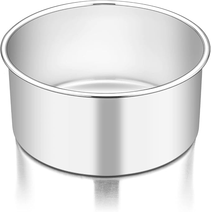 TeamFar 6 Inch Cake Pan, 6” x 3” Stainless Steel Round Deep Cake Baking Pan | Layer Cake Baking Tin for Wedding Birthday Party, Non-Toxic, Heavy Duty, Deep Straight Side, Mirror Finish, Dishwasher Safe