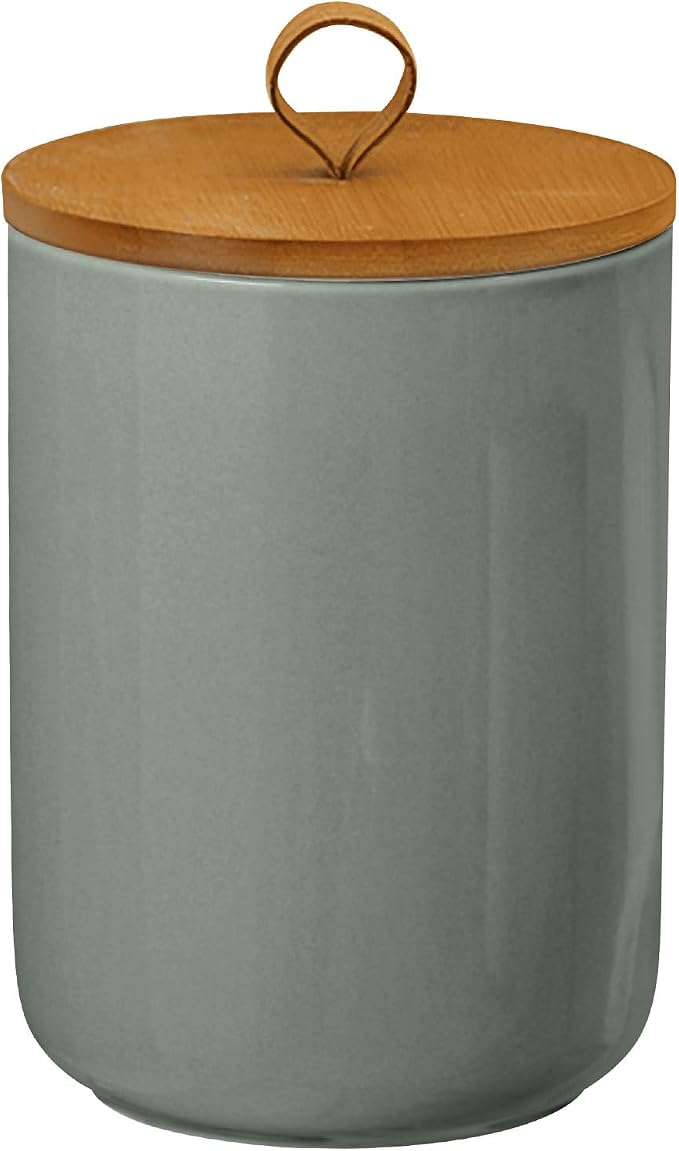 Ceramic Storage Jars, Modern Airtight Canisters with Wooden Lid (Light grey)