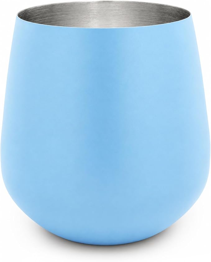 K&K Home Stainless Steel Unbreakable Stemless Wine Glasses - 15 oz - Set of 4 Colored, Stemless Metal Wine Glasses Perfect for Outdoors, Weddings, and Parties (Matte Blue)