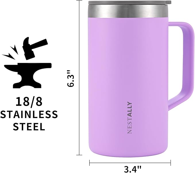 NESTALLY Cozy 20oz Insulated Coffee Mug with Handle & Lid, Blush Pink | Stainless Steel Double Wall Vacuum Travel Mug for Hot & Cold Drinks, Reusable Coffee Tumbler, Non-Slip Base, BPA-Free