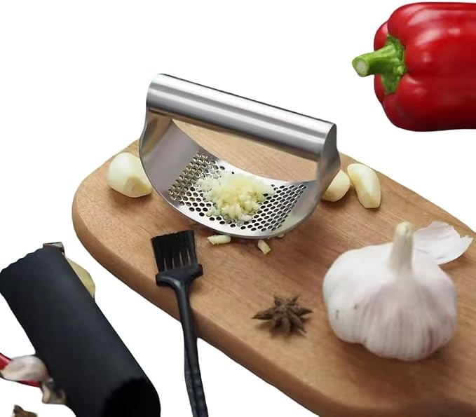 3-in-1 Professional Stainless Steel Garlic Crusher Set | PP Handle