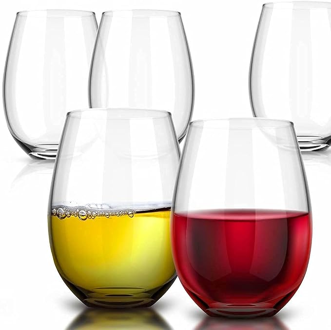 Royalty Art European Stemless Wine Glasses, 4-Piece Set, Clear | Elegant hosting glassware, modern heavy-duty glass crystal, dishwasher safe