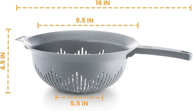 YBM Home 9.75 Inch Plastic Strainer Colander with Long Handle – Made of Food Safe BPA-Free Plastic - Use for Pasta, Noodles, Spaghetti, Vegetables and More 31-1130-gray (1, Gray)