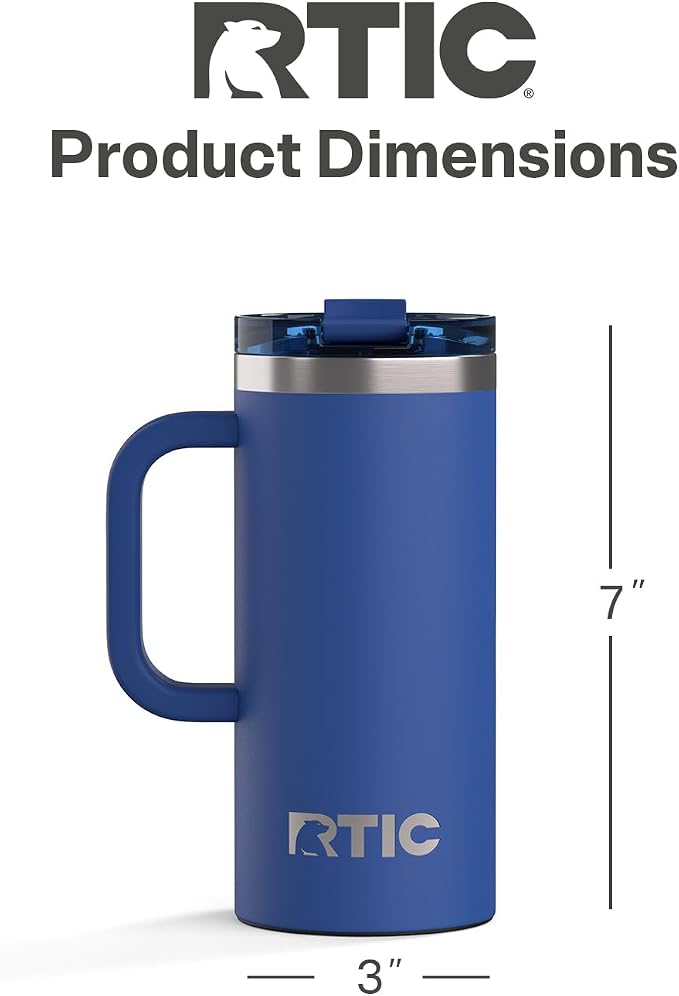 RTIC 16oz Road Trip Travel Mug with Lid and Handle, Ceramic Lined, Cobalt | Stainless Steel Metal, Insulated Travel Cup for Hot and Cold Drinks, Coffee, Car, Camping and Travel