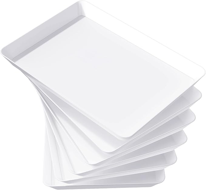 Lifewit 6 Pcs Serving Tray for Party Supplies, Reusable Plastic Food Serving Platter for Dessert, Snacks, Fruit, Cookies, Appetizers & Charcuterie, BPA-Free White Catering Trays for Buffets Display