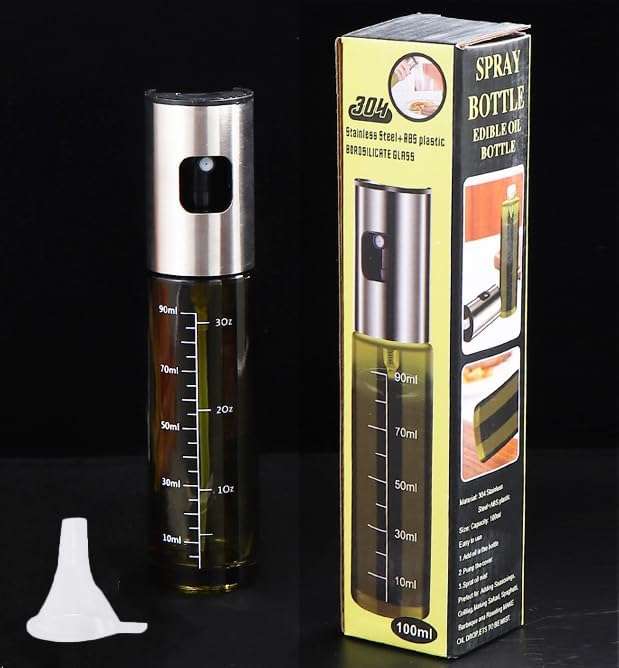NIKKIER Oil Sprayer for Cooking,100ml Olive Oil Spritzer,Oil Sprayer for Air Fryer, Salad,BBQ,Roasting (Light Blockage)