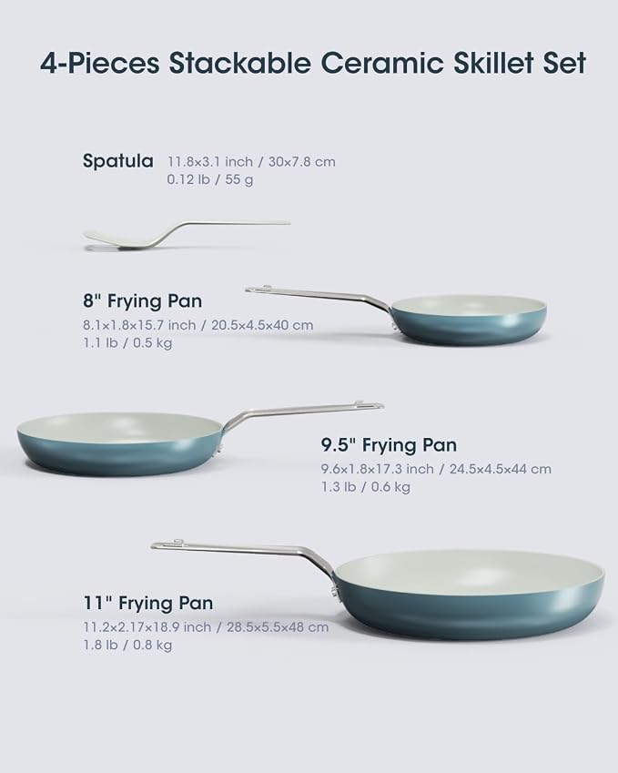 Nonstick Frying Pans Skillets, 3 Pcs Ceramic Coating Pans Set | Swiss Nonstick Coating, PFAS/PTFE/PFOA-Free, Stackable Design, Oven & Dishwasher Safe, 8/9.5/11 Inch