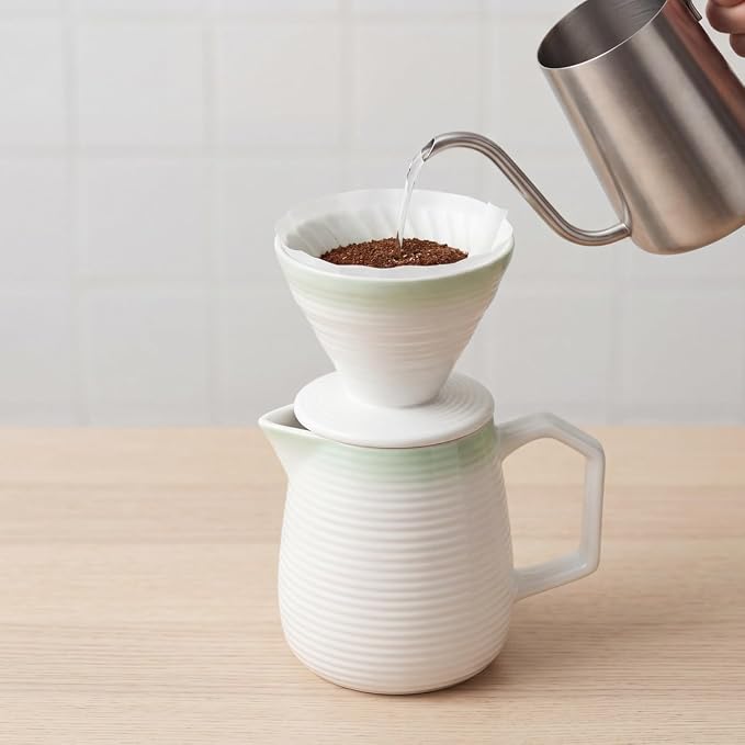 pour over coffee maker - Ceramic Dripper Pot, Heat-Resistant & Easy Clean | Manual Slow Drip Coffee Brewer for Office, Home, Camping 1-3 Cup Pour 20 coffee filters