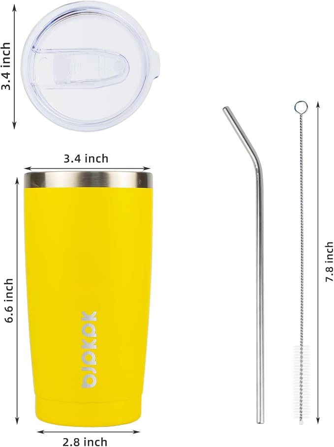 BJPKPK 20oz Coffee Tumbler with Lid & Straw, Insulated Stainless Steel Mug | Double Wall Vacuum, Keeps Hot/Cold, BPA Free, Leak Proof, Iced Coffee Cup Fit Car Holder, Travel & Beach, Goldenrod