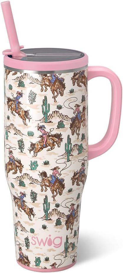 Swig Life 40oz Leakproof Mega Mug with Handle & Straw, Giddy Up | Leakproof Lid - Triple Insulated Stainless Steel - Handle & Straw Included - Cup Holder Friendly - Dishwasher Safe