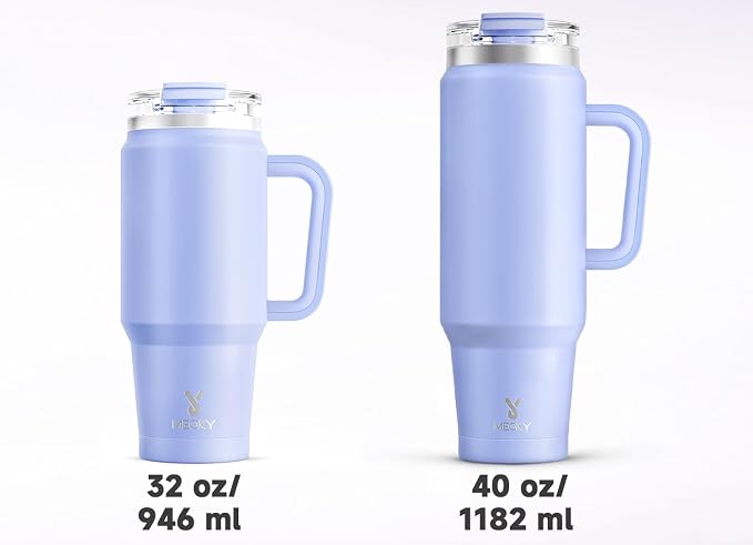 Meoky 40 oz Tumbler with Handle and Straw, Insulated Tumbler with Lid and Straw, Stainless Steel Travel Mug, Keeps Cold for 34 Hours, 100% Leak Proof, Fits in Car Cup Holder (Lilac)