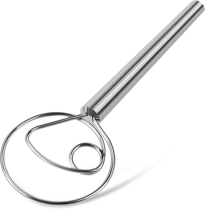 TEEVEA Danish Dough Whisk Stainless Steel for Sourdough Bread | Dutch Dough Hook, Replaces Hand Mixer and Spoon, Bread Baking Tool, Food Grade Rust Resistant Steel, Non-Stick, Easy to Clean