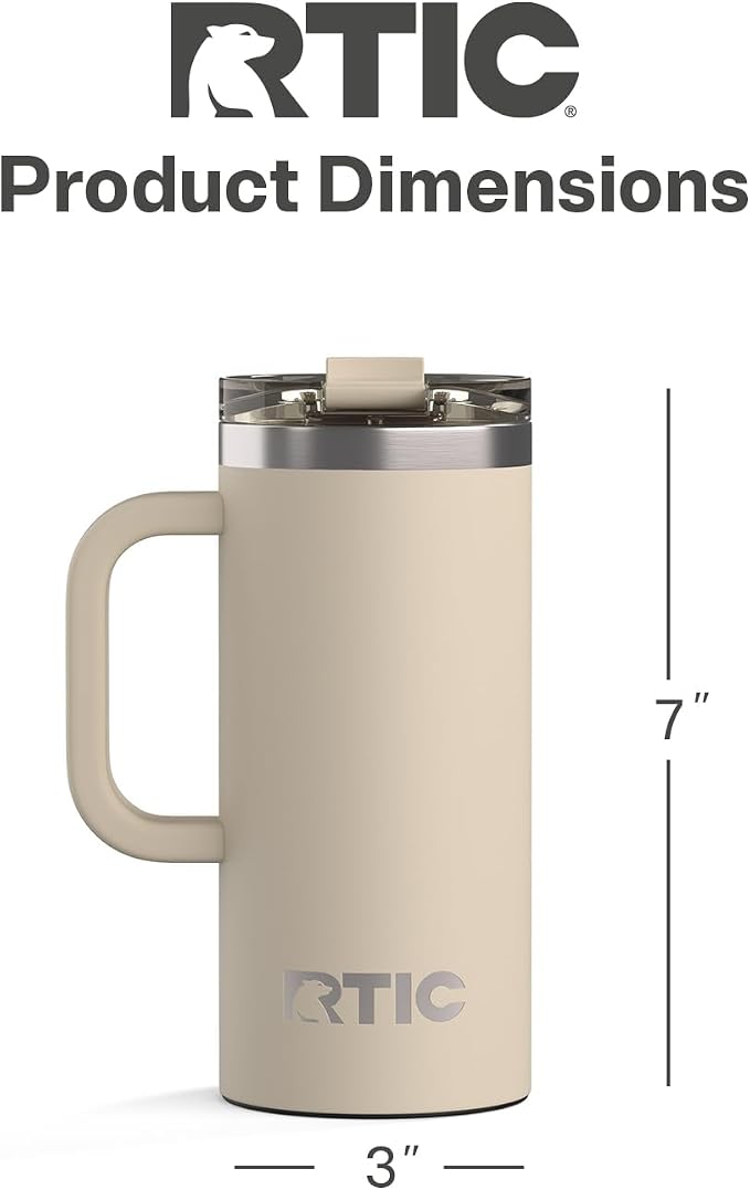RTIC 16oz Road Trip Travel Mug with Lid and Handle, Ceramic Lined, Beach | Stainless Steel Metal, Insulated Travel Cup for Hot and Cold Drinks, Coffee, Car, Camping and Travel