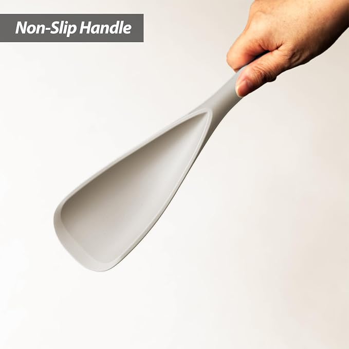 Cooking Spoon for Nonstick Cookwares, VOVOLY Silicone Spoon for Mixing, Scoop, and Scrape,Seamless Design, 12.6'', 2 Pack, Khaki