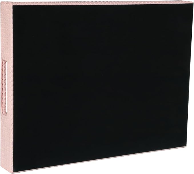 HofferRuffer Rectangle Serving Tray with Hole Handles for Coffee Table, Breakfast, Tea, Food, Butler - Countertop, Kitchen, Vanity Serve Tray, 16.2 x 12.2 x 2 inches, Faux Leather (Pink)