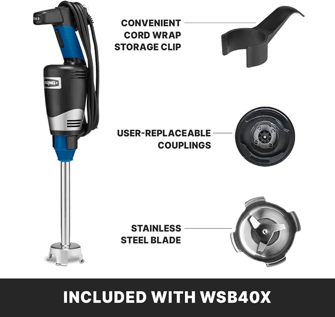 Waring Commercial Quik Stix Plus Immersion Blender, Variable Speed, 10 in Removable Shaft, for Professional Hand Blender for Kitchens & Restaurants, WSB40X